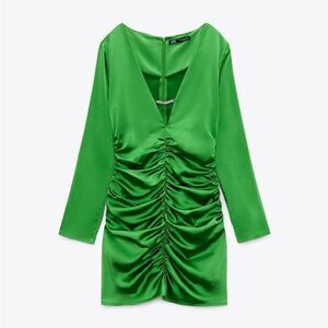 Zara Women’s Green Jewel Trim Draped Dress NWT